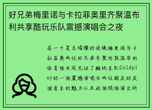 好兄弟梅里诺与卡拉菲奥里齐聚温布利共享酷玩乐队震撼演唱会之夜