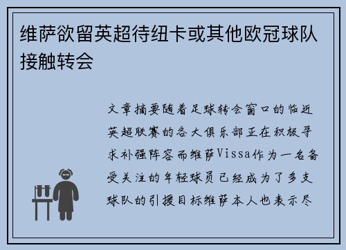 维萨欲留英超待纽卡或其他欧冠球队接触转会